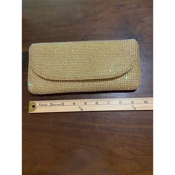 Vintage Rhinestone Evening Clutch Purse Gold Light Chain Should Strap Formal - Picture 9 of 11